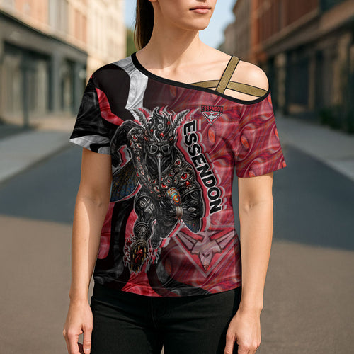 Personalised Essendon Bombers Cross Shoulder Shirt Trippy Psychedelic Abstract Art Mascot Football Fans