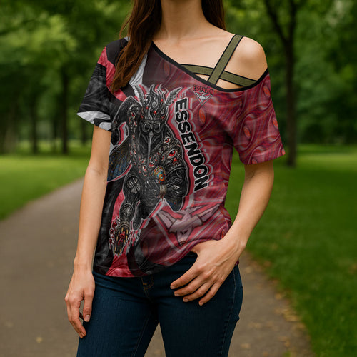 Personalised Essendon Bombers Cross Shoulder Shirt Trippy Psychedelic Abstract Art Mascot Football Fans