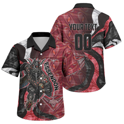 Personalised Essendon Bombers Family Matching Long Sleeve Bodycon Dress and Hawaiian Shirt Trippy Psychedelic Abstract Art Mascot Football Fans