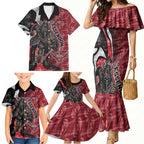 Personalised Essendon Bombers Family Matching Mermaid Dress and Hawaiian Shirt Trippy Psychedelic Abstract Art Mascot Football Fans