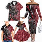 Personalised Essendon Bombers Family Matching Off The Shoulder Long Sleeve Dress and Hawaiian Shirt Trippy Psychedelic Abstract Art Mascot Football Fans