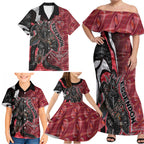 Personalised Essendon Bombers Family Matching Off Shoulder Maxi Dress and Hawaiian Shirt Trippy Psychedelic Abstract Art Mascot Football Fans