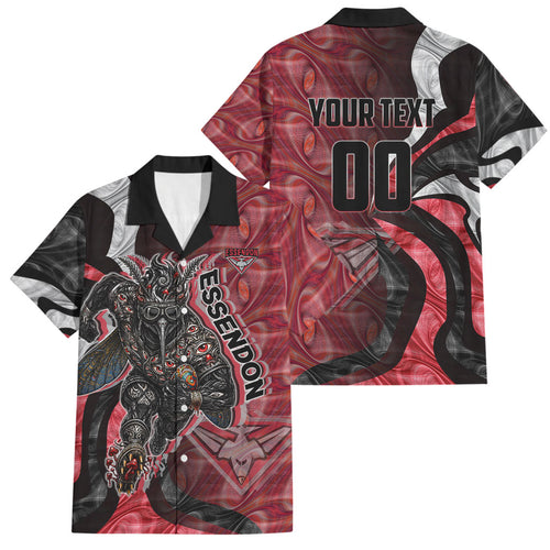 Personalised Essendon Bombers Family Matching Off Shoulder Maxi Dress and Hawaiian Shirt Trippy Psychedelic Abstract Art Mascot Football Fans