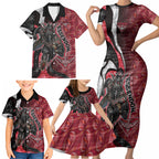 Personalised Essendon Bombers Family Matching Short Sleeve Bodycon Dress and Hawaiian Shirt Trippy Psychedelic Abstract Art Mascot Football Fans