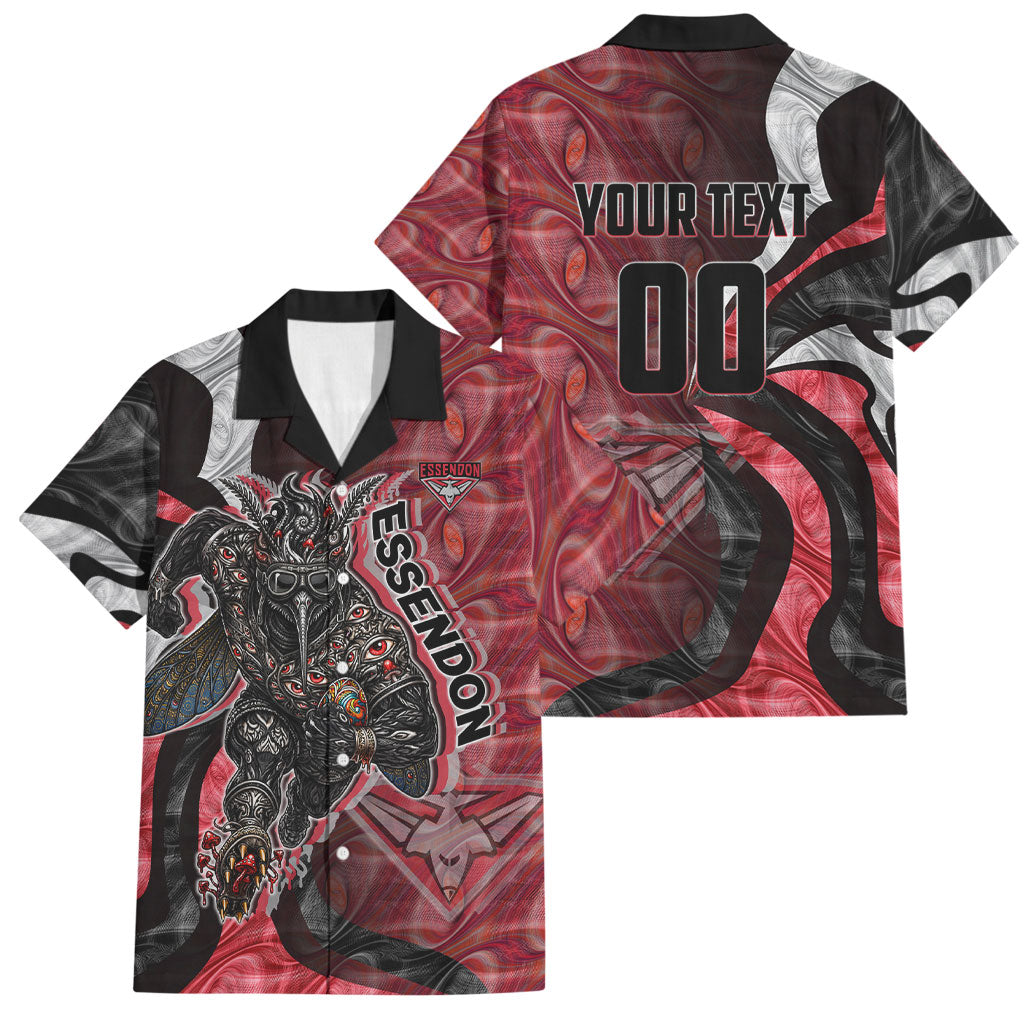Personalised Essendon Bombers Family Matching Short Sleeve Bodycon Dress and Hawaiian Shirt Trippy Psychedelic Abstract Art Mascot Football Fans