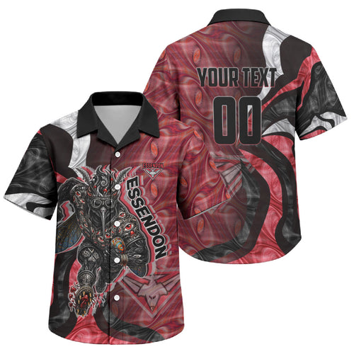 Personalised Essendon Bombers Family Matching Short Sleeve Bodycon Dress and Hawaiian Shirt Trippy Psychedelic Abstract Art Mascot Football Fans