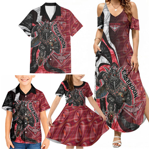 Personalised Essendon Bombers Family Matching Summer Maxi Dress and Hawaiian Shirt Trippy Psychedelic Abstract Art Mascot Football Fans
