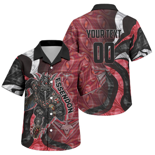 Personalised Essendon Bombers Family Matching Summer Maxi Dress and Hawaiian Shirt Trippy Psychedelic Abstract Art Mascot Football Fans