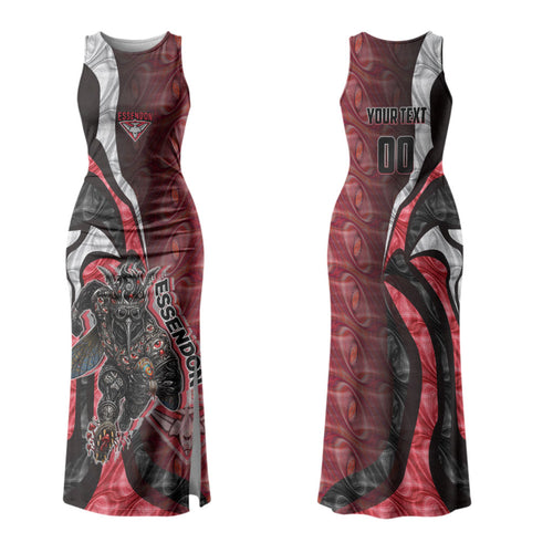 Personalised Essendon Bombers Family Matching Tank Maxi Dress and Hawaiian Shirt Trippy Psychedelic Abstract Art Mascot Football Fans