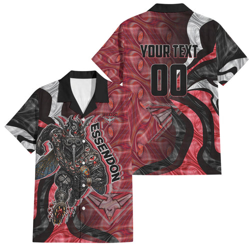Personalised Essendon Bombers Family Matching Tank Maxi Dress and Hawaiian Shirt Trippy Psychedelic Abstract Art Mascot Football Fans