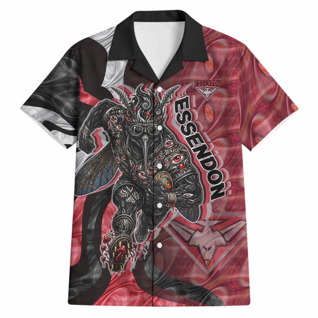 Personalised Essendon Bombers Hawaiian Shirt Trippy Psychedelic Abstract Art Mascot Football Fans