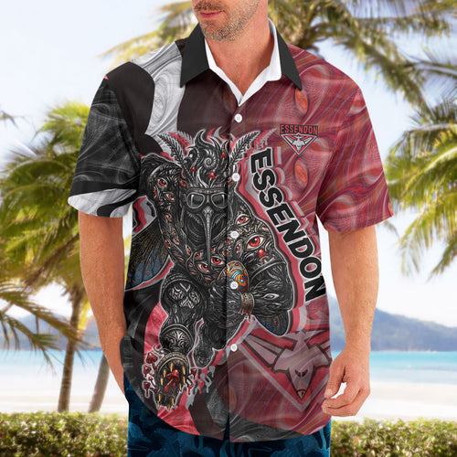 Personalised Essendon Bombers Hawaiian Shirt Trippy Psychedelic Abstract Art Mascot Football Fans