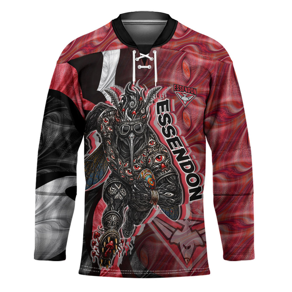 Personalised Essendon Bombers Hockey Jersey Trippy Psychedelic Abstract Art Mascot Football Fans