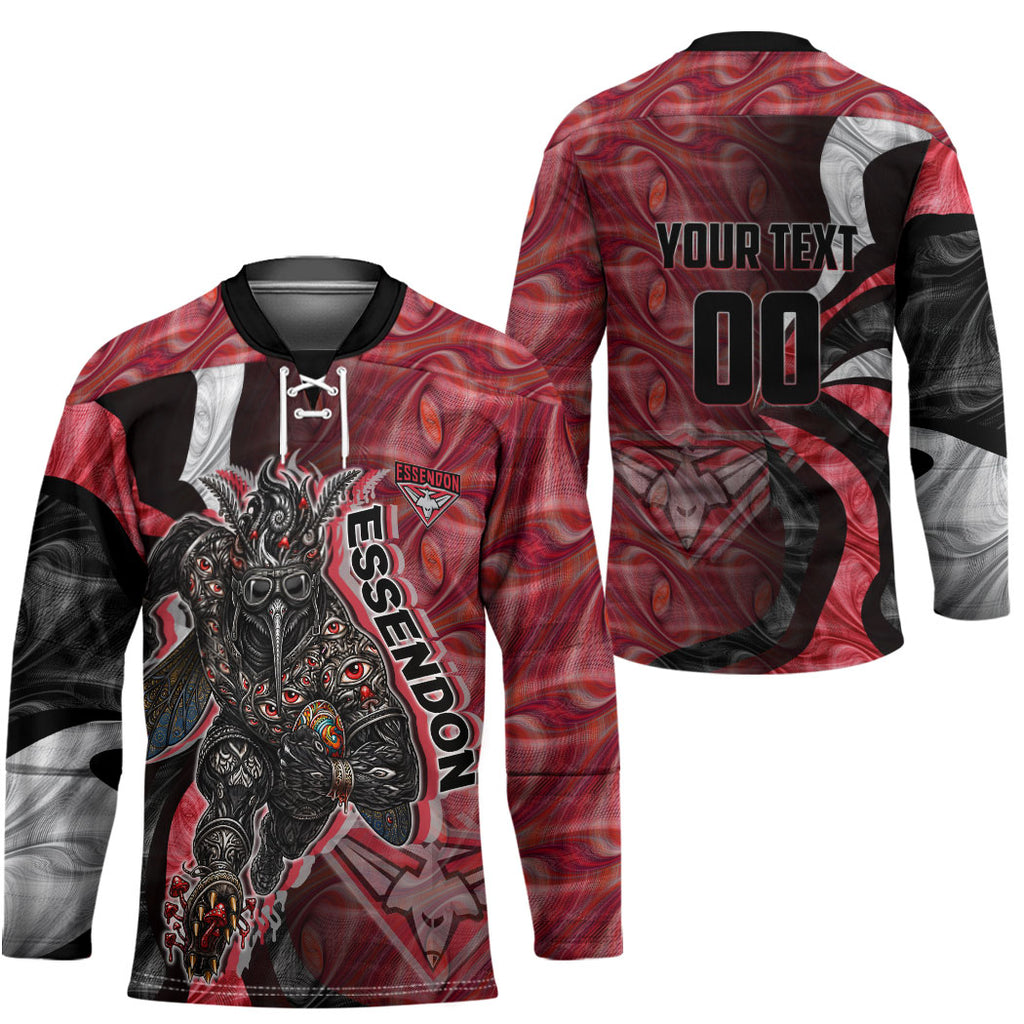Personalised Essendon Bombers Hockey Jersey Trippy Psychedelic Abstract Art Mascot Football Fans