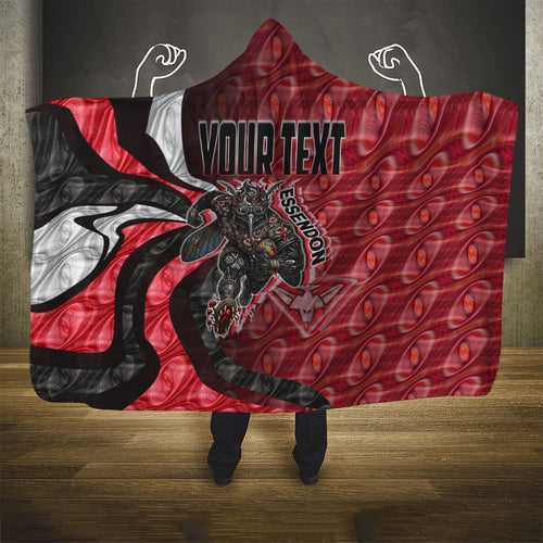 Personalised Essendon Bombers Hooded Blanket Trippy Psychedelic Abstract Art Mascot Football Fans