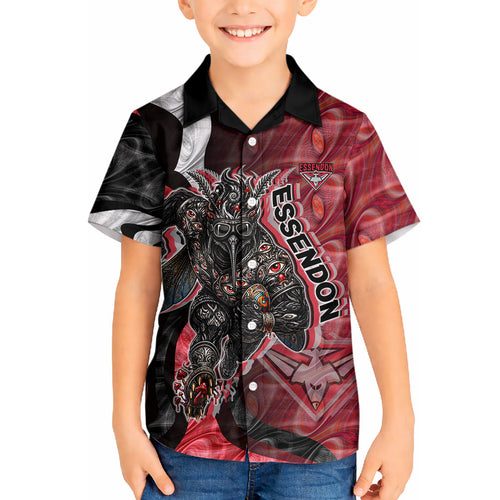 Personalised Essendon Bombers Kid Hawaiian Shirt Trippy Psychedelic Abstract Art Mascot Football Fans