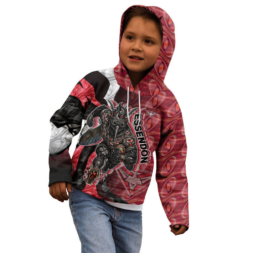 Personalised Essendon Bombers Kid Hoodie Trippy Psychedelic Abstract Art Mascot Football Fans