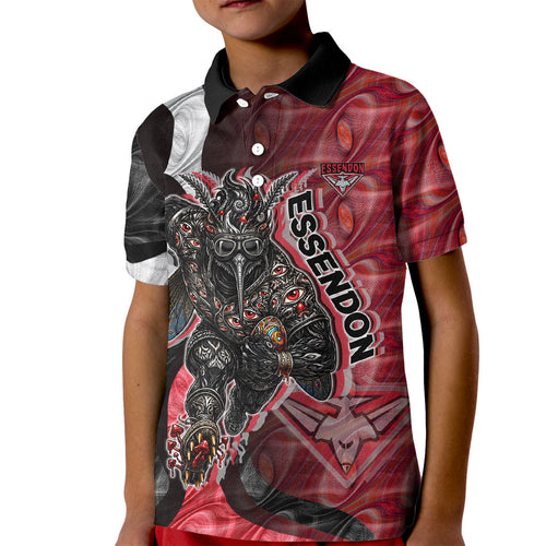 Personalised Essendon Bombers Kid Polo Shirt Trippy Psychedelic Abstract Art Mascot Football Fans