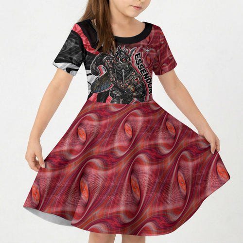Personalised Essendon Bombers Kid Short Sleeve Dress Trippy Psychedelic Abstract Art Mascot Football Fans