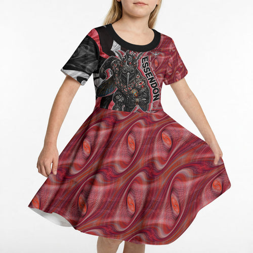 Personalised Essendon Bombers Kid Short Sleeve Dress Trippy Psychedelic Abstract Art Mascot Football Fans