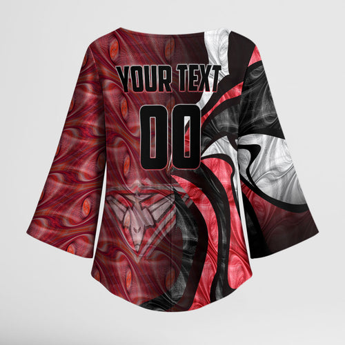 Personalised Essendon Bombers Kimono Sleeve Blouse Trippy Psychedelic Abstract Art Mascot Football Fans