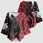 Personalised Essendon Bombers Kimono Sleeve Blouse Trippy Psychedelic Abstract Art Mascot Football Fans