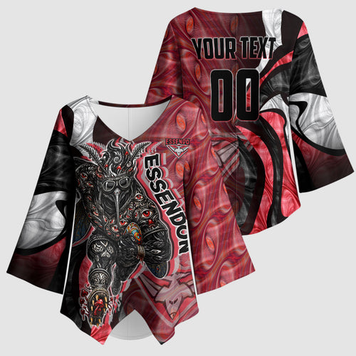 Personalised Essendon Bombers Kimono Sleeve Blouse Trippy Psychedelic Abstract Art Mascot Football Fans