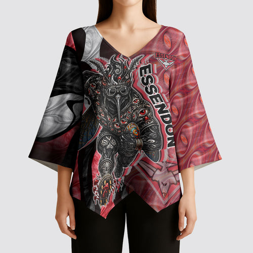 Personalised Essendon Bombers Kimono Sleeve Blouse Trippy Psychedelic Abstract Art Mascot Football Fans