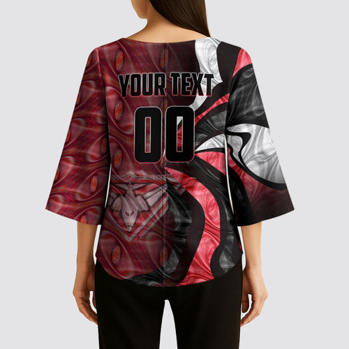 Personalised Essendon Bombers Kimono Sleeve Blouse Trippy Psychedelic Abstract Art Mascot Football Fans