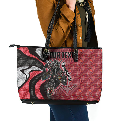 Personalised Essendon Bombers Leather Tote Bag Trippy Psychedelic Abstract Art Mascot Football Fans
