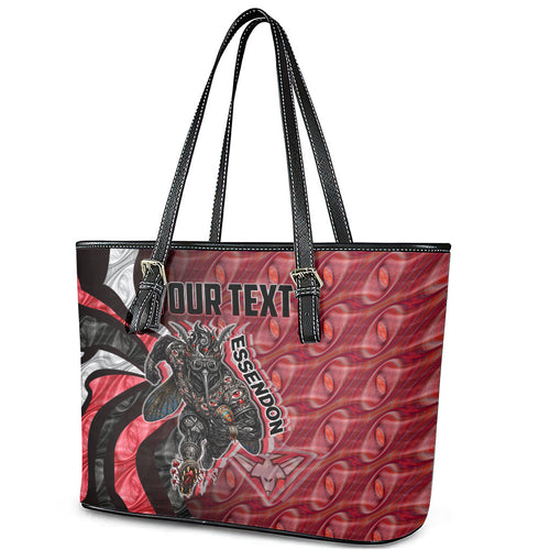 Personalised Essendon Bombers Leather Tote Bag Trippy Psychedelic Abstract Art Mascot Football Fans