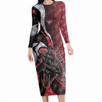Personalised Essendon Bombers Long Sleeve Bodycon Dress Trippy Psychedelic Abstract Art Mascot Football Fans