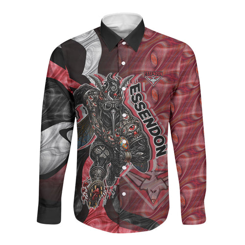 Personalised Essendon Bombers Long Sleeve Button Shirt Trippy Psychedelic Abstract Art Mascot Football Fans