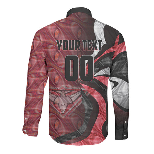 Personalised Essendon Bombers Long Sleeve Button Shirt Trippy Psychedelic Abstract Art Mascot Football Fans