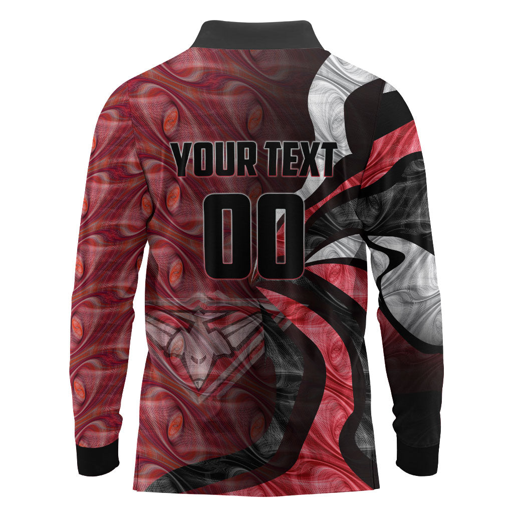 Personalised Essendon Bombers Long Sleeve Polo Shirt Trippy Psychedelic Abstract Art Mascot Football Fans