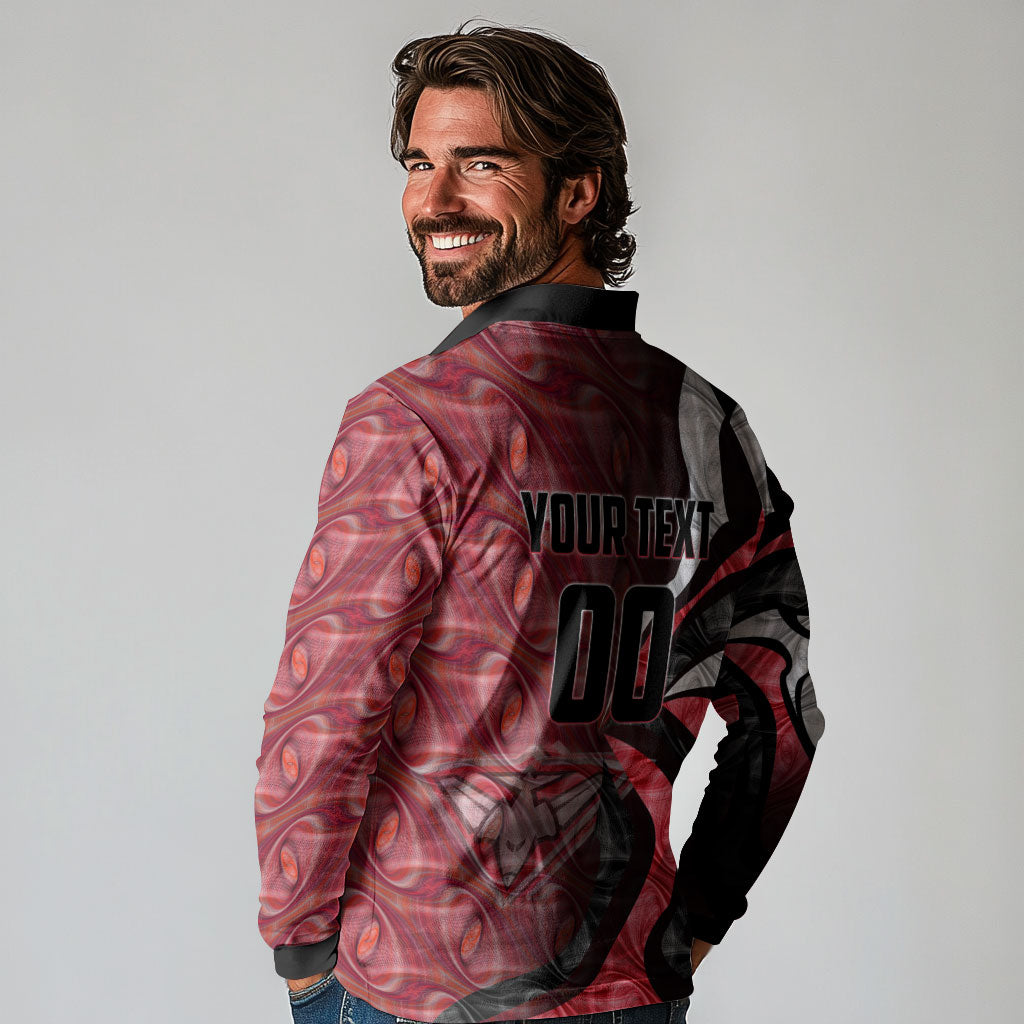 Personalised Essendon Bombers Long Sleeve Polo Shirt Trippy Psychedelic Abstract Art Mascot Football Fans