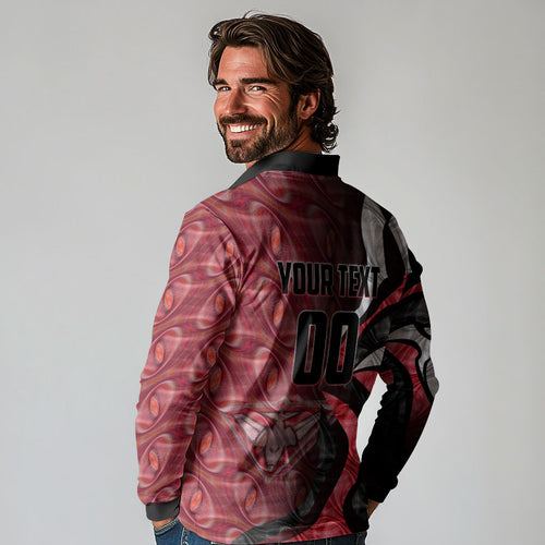 Personalised Essendon Bombers Long Sleeve Polo Shirt Trippy Psychedelic Abstract Art Mascot Football Fans