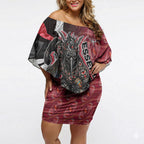 Personalised Essendon Bombers Off Shoulder Short Dress Trippy Psychedelic Abstract Art Mascot Football Fans