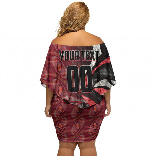 Personalised Essendon Bombers Off Shoulder Short Dress Trippy Psychedelic Abstract Art Mascot Football Fans