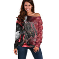 Personalised Essendon Bombers Off Shoulder Sweater Trippy Psychedelic Abstract Art Mascot Football Fans