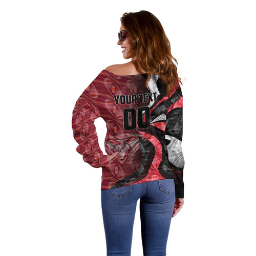 Personalised Essendon Bombers Off Shoulder Sweater Trippy Psychedelic Abstract Art Mascot Football Fans