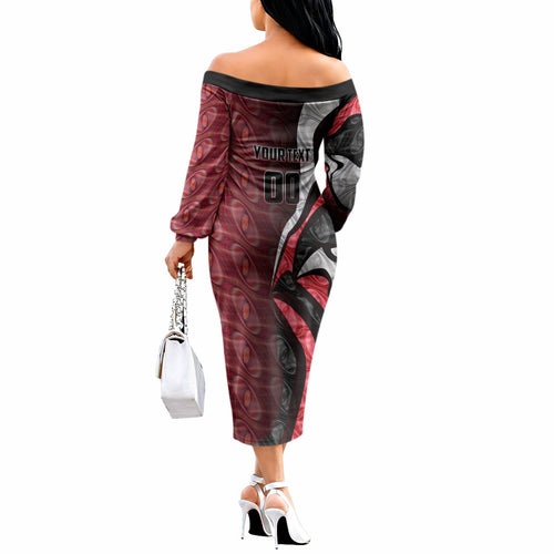 Personalised Essendon Bombers Off The Shoulder Long Sleeve Dress Trippy Psychedelic Abstract Art Mascot Football Fans