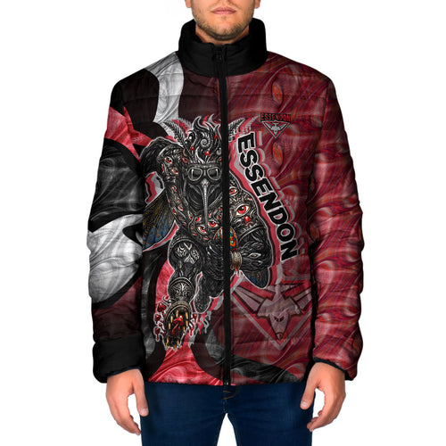 Personalised Essendon Bombers Padded Jacket Trippy Psychedelic Abstract Art Mascot Football Fans