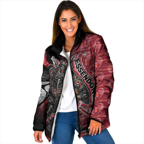 Personalised Essendon Bombers Padded Jacket Trippy Psychedelic Abstract Art Mascot Football Fans
