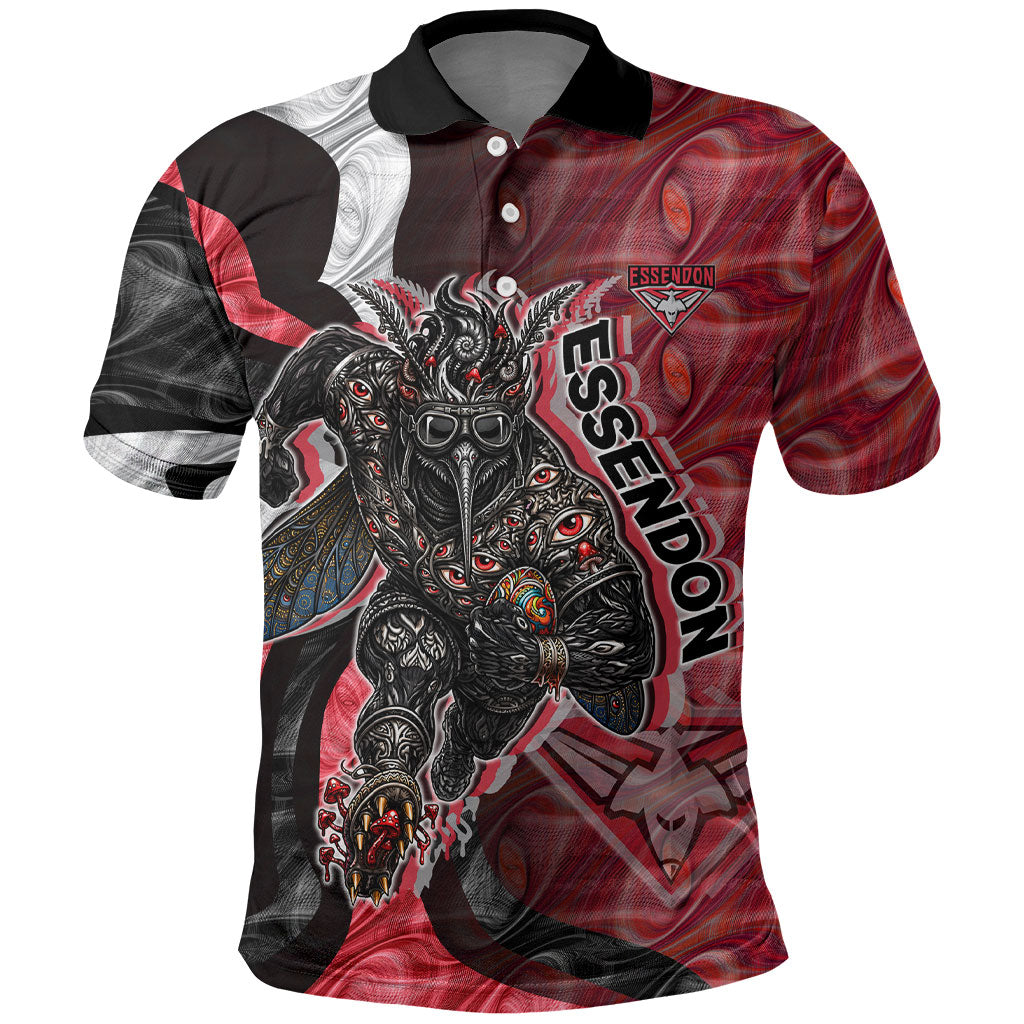 Personalised Essendon Bombers Polo Shirt Trippy Psychedelic Abstract Art Mascot Football Fans