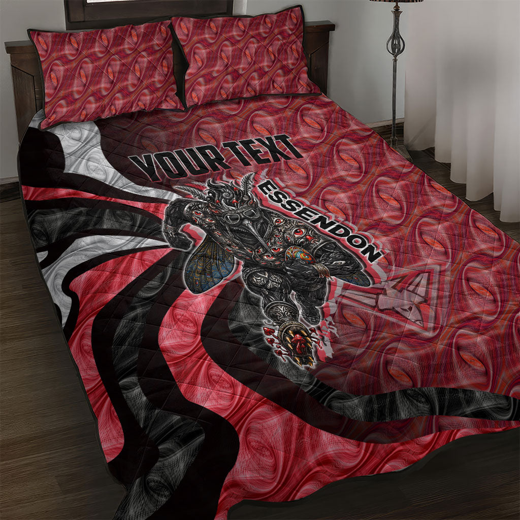 Personalised Essendon Bombers Quilt Bed Set Trippy Psychedelic Abstract Art Mascot Football Fans