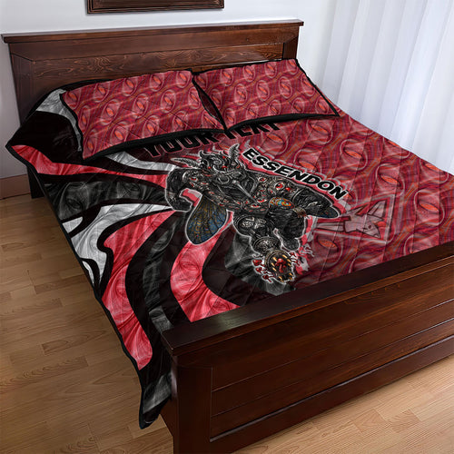 Personalised Essendon Bombers Quilt Bed Set Trippy Psychedelic Abstract Art Mascot Football Fans