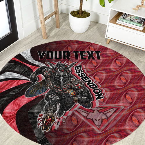 Personalised Essendon Bombers Round Carpet Trippy Psychedelic Abstract Art Mascot Football Fans