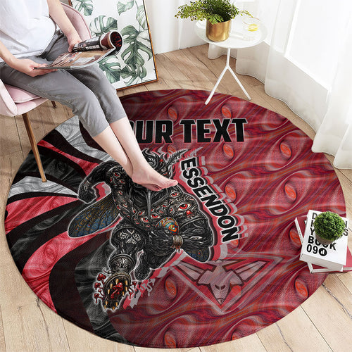 Personalised Essendon Bombers Round Carpet Trippy Psychedelic Abstract Art Mascot Football Fans