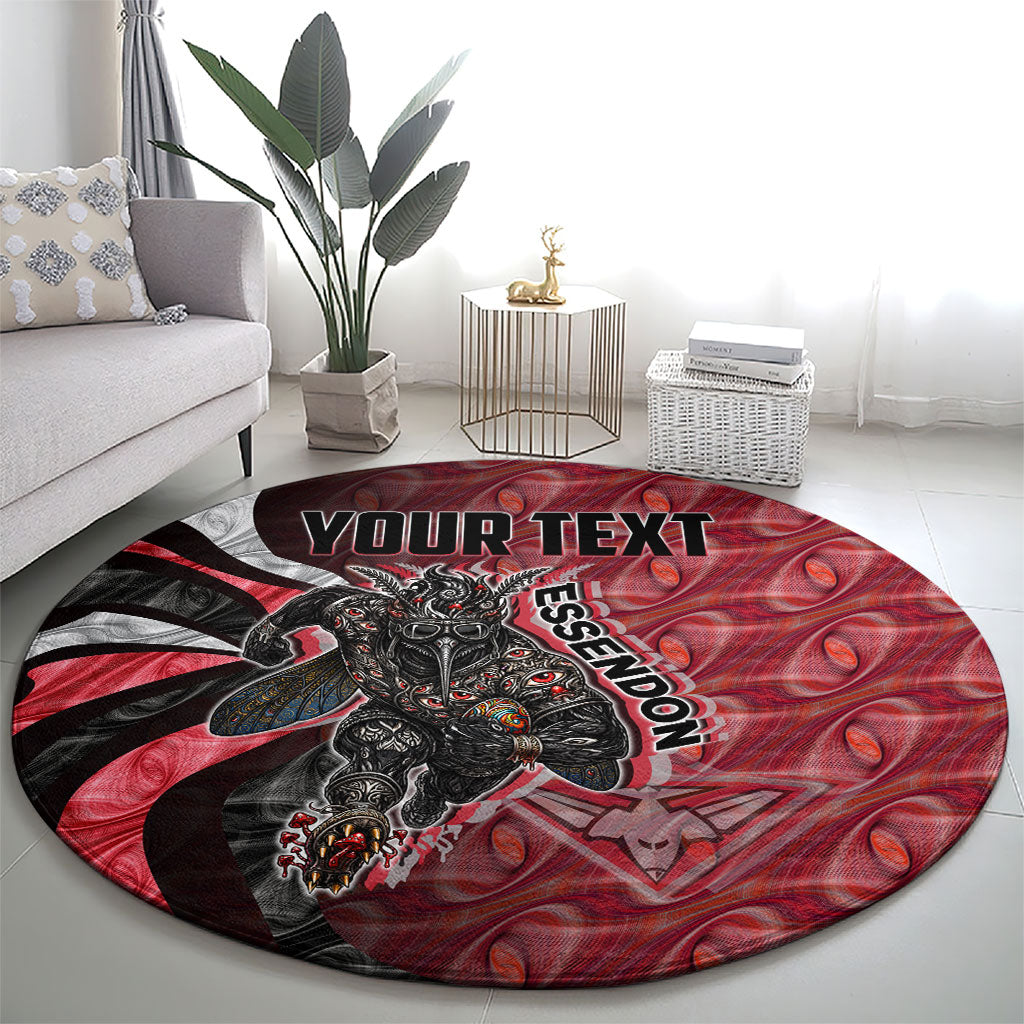 Personalised Essendon Bombers Round Carpet Trippy Psychedelic Abstract Art Mascot Football Fans